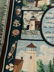 VTG Goodwin Weavers Lighthouse Woven Tapestry Throw Blanket. 100% cotton USA