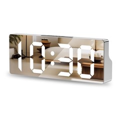 LED Mirror Alarm Clock with USB Charging Por Snooze Function for Bedroom Desk