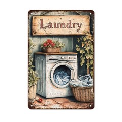Laundry Room Decor Wall Art Vintage Metal Tin Sign Funny Poster for Laundry B…