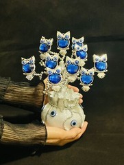 Blue Evil Eye Turkish Money Lucky Tree Owls Gift Home Decor