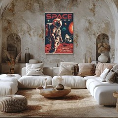 Retro Space Wall Art Vintage Explore Astronaut Time Poster Print Canvas 12x18in