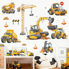 Construction Vehicles Excavator Wall Decals Engineering Car Tractor Crane Wall S