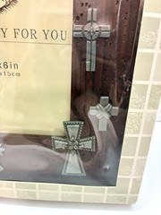 Wood & Silver Multi Silver Crosses Picture Frame Distressed Wood Photo Cross New