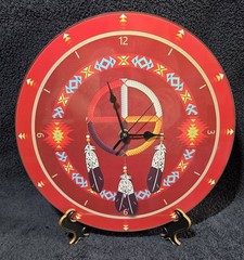 11.5″ Native American Medicine Wheel Wall/Table Red Glass Clock Southwestern