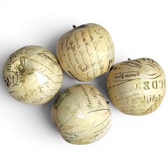 5pc White Calligraphy Ephemera Collage Paper Wrapped Apples Decor Bowl Fillers