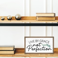 Live By Grace Not Perfection Wooden Box Sign Decor, Inspirational Scripture R…