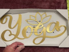 17 x 9 Inch Golden Hanging Yoga Metal Wall Sign Home Essentials & Beyond