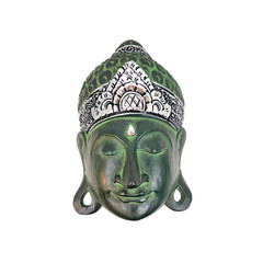 Peaceful Buddha Mask Wall art Hand Carved Wood Asian Balinese Home Decor Teal