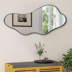 Irregular Wall Mirror, 40″x18″ Asymmetrical Mirror with Metal Frame, Modern O…