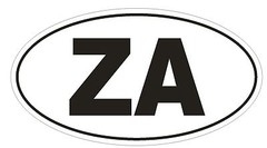 ZA South Africa Country Code Oval Bumper or Helmet Sticker D946