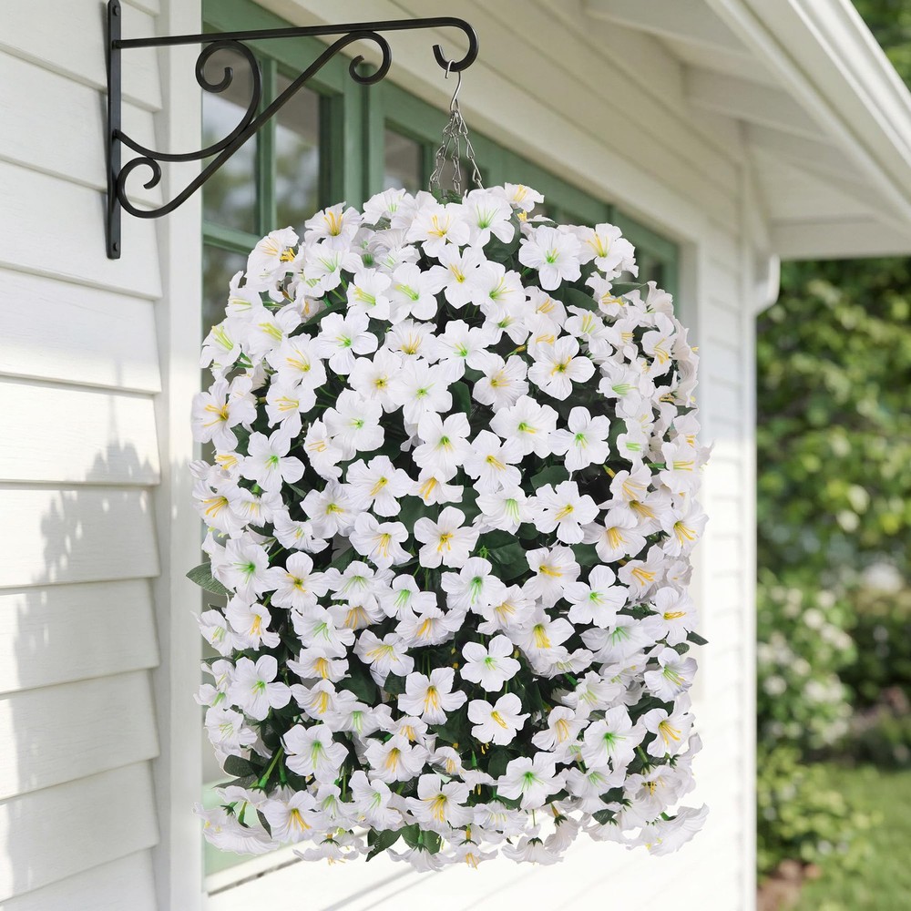 Artificial Flowers with Basket for Outdoors, 3pcs Faux Hanging Morning Glory …