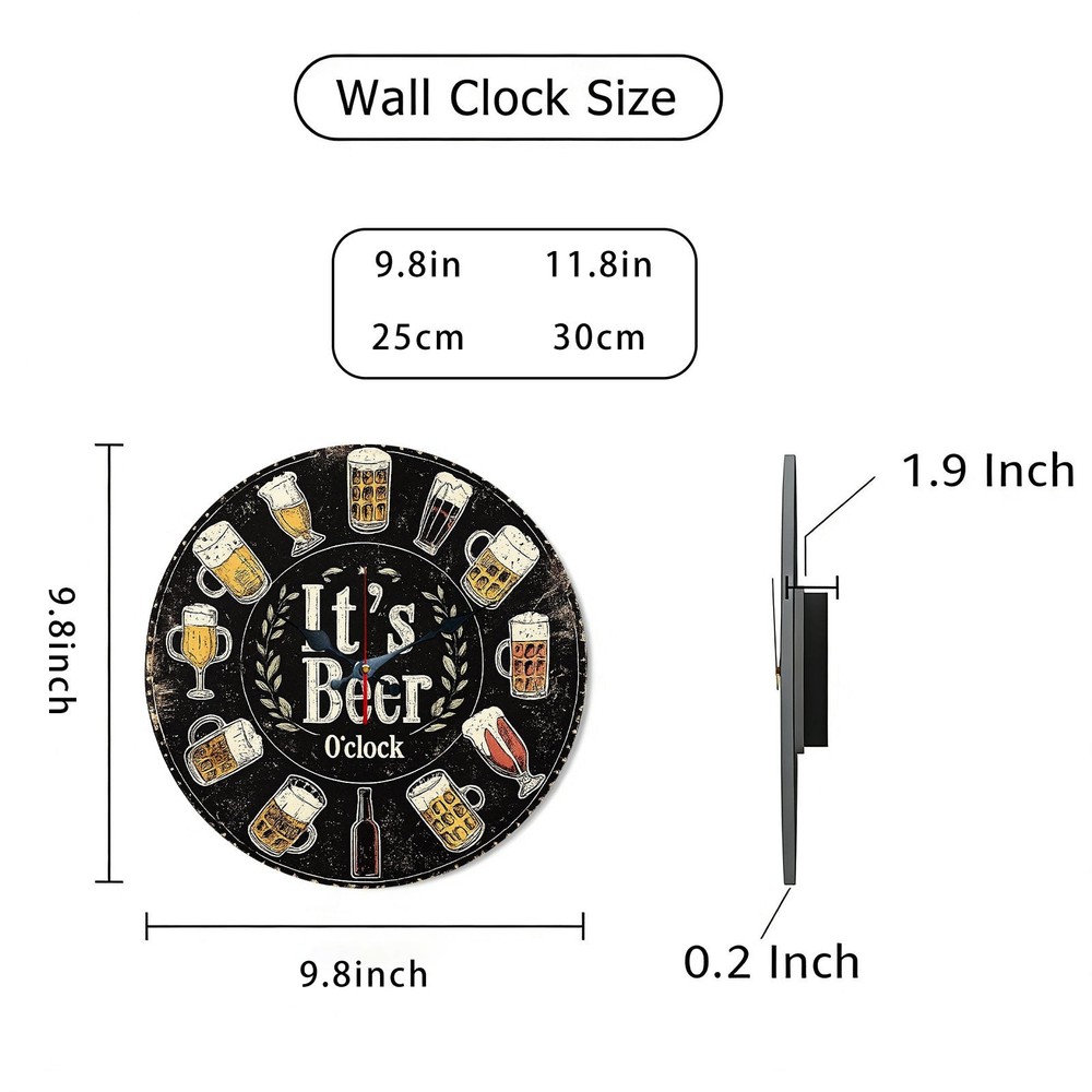 Beer Pattern Wooden Silent Wall Clock No Battery Holiday Home Decors