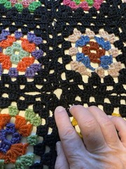Granny Square Afghan Throw Blanket Vintage 46” X 76” Grannycore Black + Multi