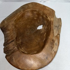 Live Edge Burl Wood Bowl Natural Root Centerpiece Hand Carved Organic Teak 16”