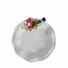 Corner Ruby Botanical Collection 3D Floral Bird Ceramic Catchall Dish 9in New