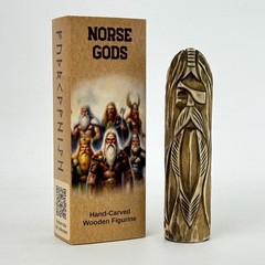 Wooden Odin Figurine Hand Carved Norse Viking God Altar Decor Birthday Gift 15cm