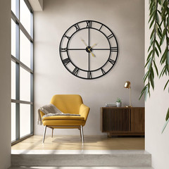 40″ Oversized Rustic Wall Clock – Silent Battery Operated, Black Metal Decor