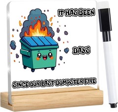 Funny Dumpster Fire Desk Accessories – Writable Acrylic Office Decor with Wooden