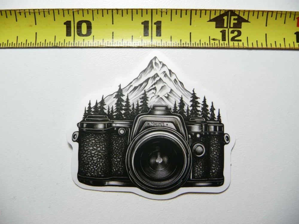 CAMERA MOUNTAIN FOREST TREES SMALL STICKER DECAL NATURE OUTDOORS FUN CALMING