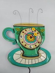 Allen Designs Whimsical Teacup Pendulum Wall Clock Kitchen Coffee Decor. Read