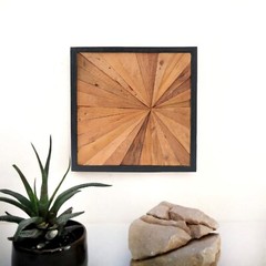 Rustic Teak Wood Wall Art – 17″x17″ Geometric Starburst Panel, Handcrafted Decor