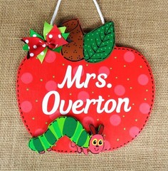 Personalized APPLE TEACHER Caterpillar Name SIGN Door Plaque School Class Wall