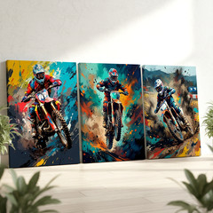 3 Pieces Vibrant Motocross Racing Large Wall Art Set for Bedroom Set Of 3