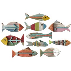 10 Pcs Wooden Fish Wall Decor Wood School of Fish Coastal Wall Decor