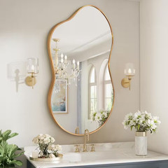 20 In. W X 36 In. H Asymmetrical Gold Aluminum Alloy Framed Wall Mirror Irregula