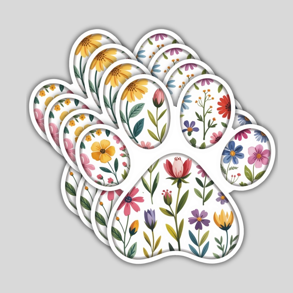 4pcs Dog Paw Floral Stickers – Cute Vinyl Decals for Dog Moms & Pet Lovers