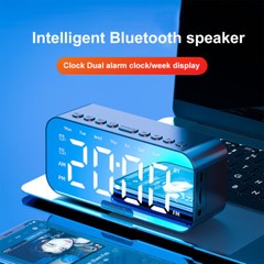 Portable Digital Alarm Clock FM Radio Wireless Bluetooth Mirror LED With Speaker