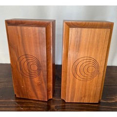 Vintage Lasercraft Solid American Walnut Laser Engraved Bookends MCM Geometric