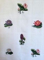 Completed Cross Stitch Water Garden Flowers on Ivory Udine Afghan Blanket 42×56