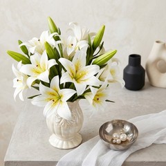 6 Bundles Lily Artificial Flowers Bouquet 13.7″ Long Stems 18 Silk Flowers Heads