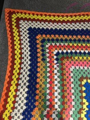 Vintage Crochet Square Pattern Multicolor Afghan Blanket Throw Afghan 60” x 52”