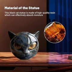Luxury Black Cat Stone Sculpture Resin Office Desk Ornament Elegant Home Decor