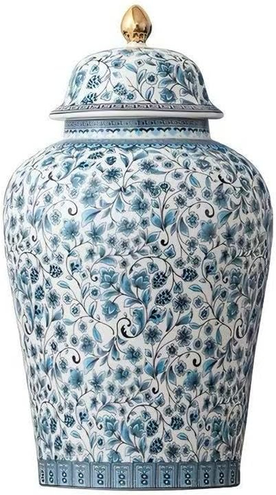 Blue Flowers Urn Adult Ashes – 11.6 Inches 200 Lb Ceramics Decorative Memorial L