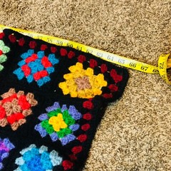 Handmade Granny Core Squares Roseanne Afghan Blanket Throw Black 66 in x 42 in