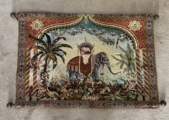 Vtg Bombay Company Elephant Tapestry 39” L x 24” W w/Wooden Rods Ready to Hang