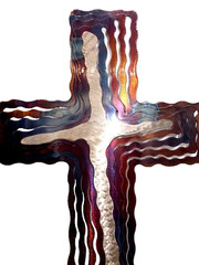 Jeweled Steel Spiral CROSS 2006 Laser Cut Hanging Wall Art David Broussard 12″