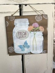 Floral Mason Jar Wall Art On Wood ~ Farmhouse Cottage Core Rustic Decor 12”x12”