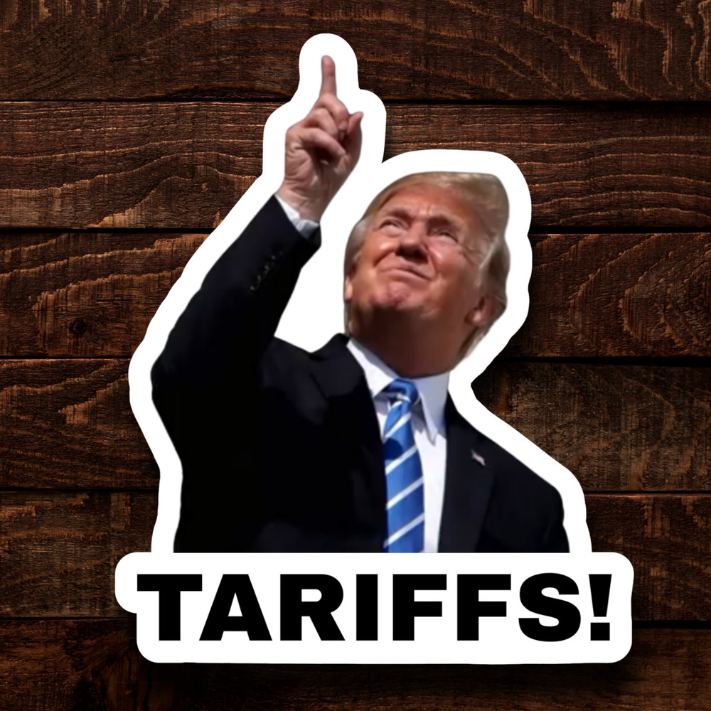 100 Trump Stickers «TARIFFS» Gas Pump Waterproof Vinyl GLOSSY MATTE NEW – 1.5″