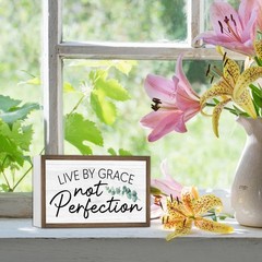 Live By Grace Not Perfection Wooden Box Sign Decor, Inspirational Scripture R…