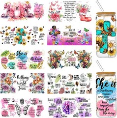 UV DTF Cup Wraps for Glass Cups 16 oz, 10 Sheets Cup Rub on Transfers for Cra