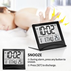 Betus Digital Travel Alarm Clock – Foldable LCD Clock – Compact Desk Clock Black