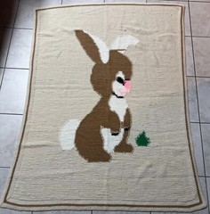 Handmade Crochet Blanket Throw Afghan 57”x45” Rabbit