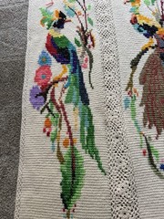Vintage Handmade Crochet Peacock Afghan Blanket Large Tapestry Throw 70s 80s