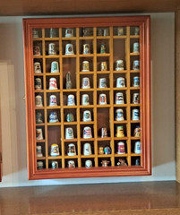 Thimble Display Case 59+ Miniature Oak Wood Minifigures Wall Glass Rack Cabinet