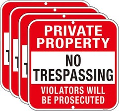 Large (4 Pack) Private Property No Trespassing Sign, 12X12 Inches Metal Heavy Du