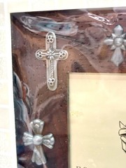 Wood & Silver Multi Silver Crosses Picture Frame Distressed Wood Photo Cross New